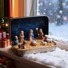 Mini julkrubba Heliga Familjen Figurer Gåva Bärbar Scen för Skrivbord Inomhus