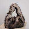 Leopard Print Fuzzy Handbag Women Faux Fur Shoulder Bag Fluffy Purse Furry Tote for Winter Daily Commute Date Shopping