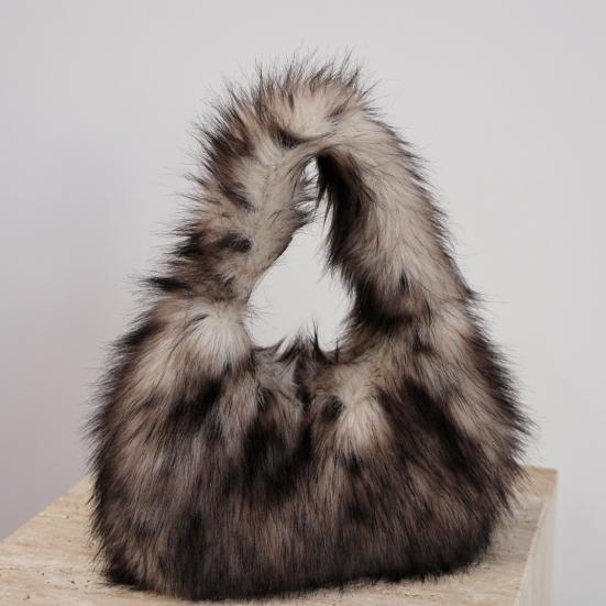 Leopard Print Fuzzy Handbag Women Faux Fur Shoulder Bag Fluffy Purse Furry Tote for Winter Daily Commute Date Shopping