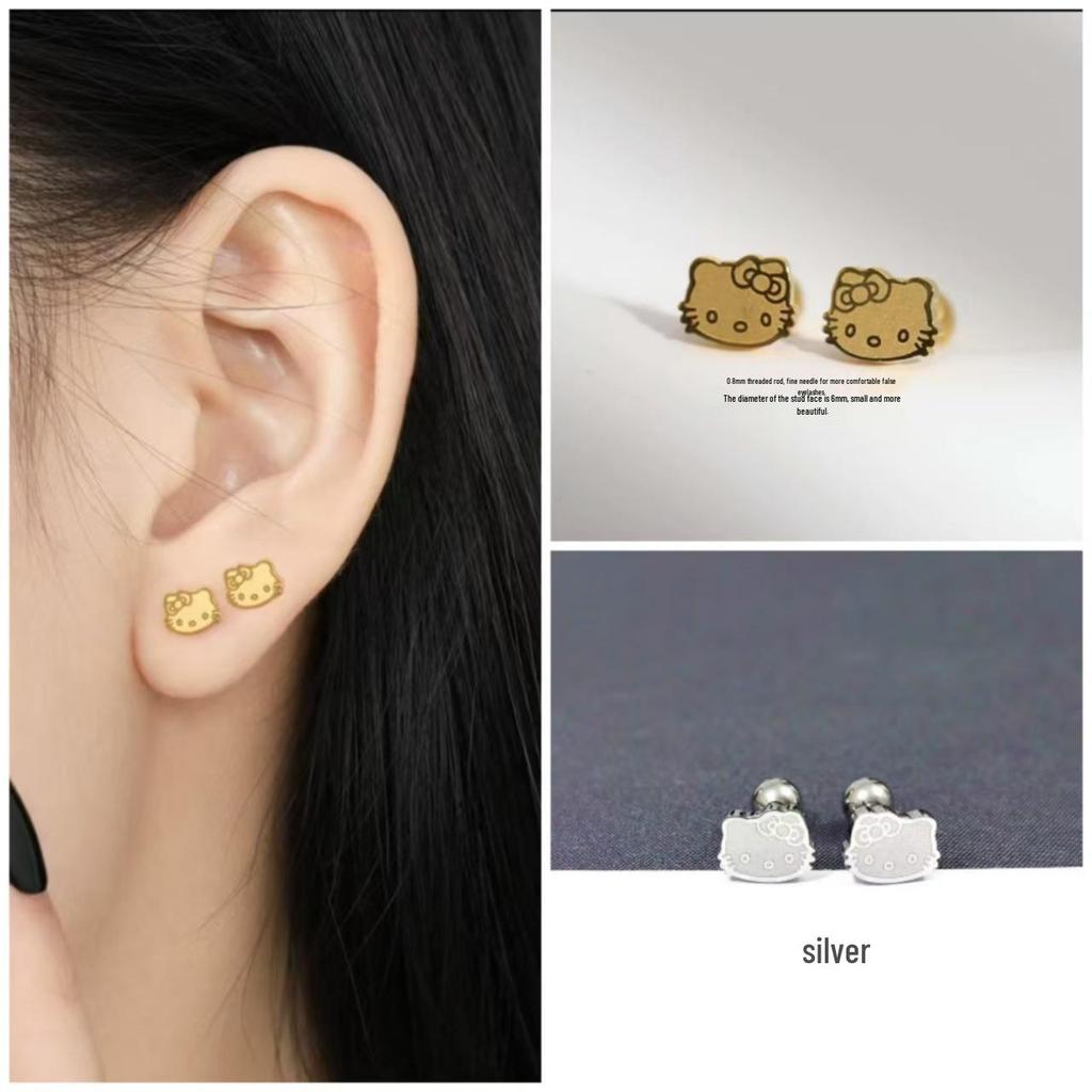 Titanium Steel Cat Ear Bone Stud – Durable, Fade-Resistant, Adorable Cartoon Design, Suitable for Bathing and Sleeping