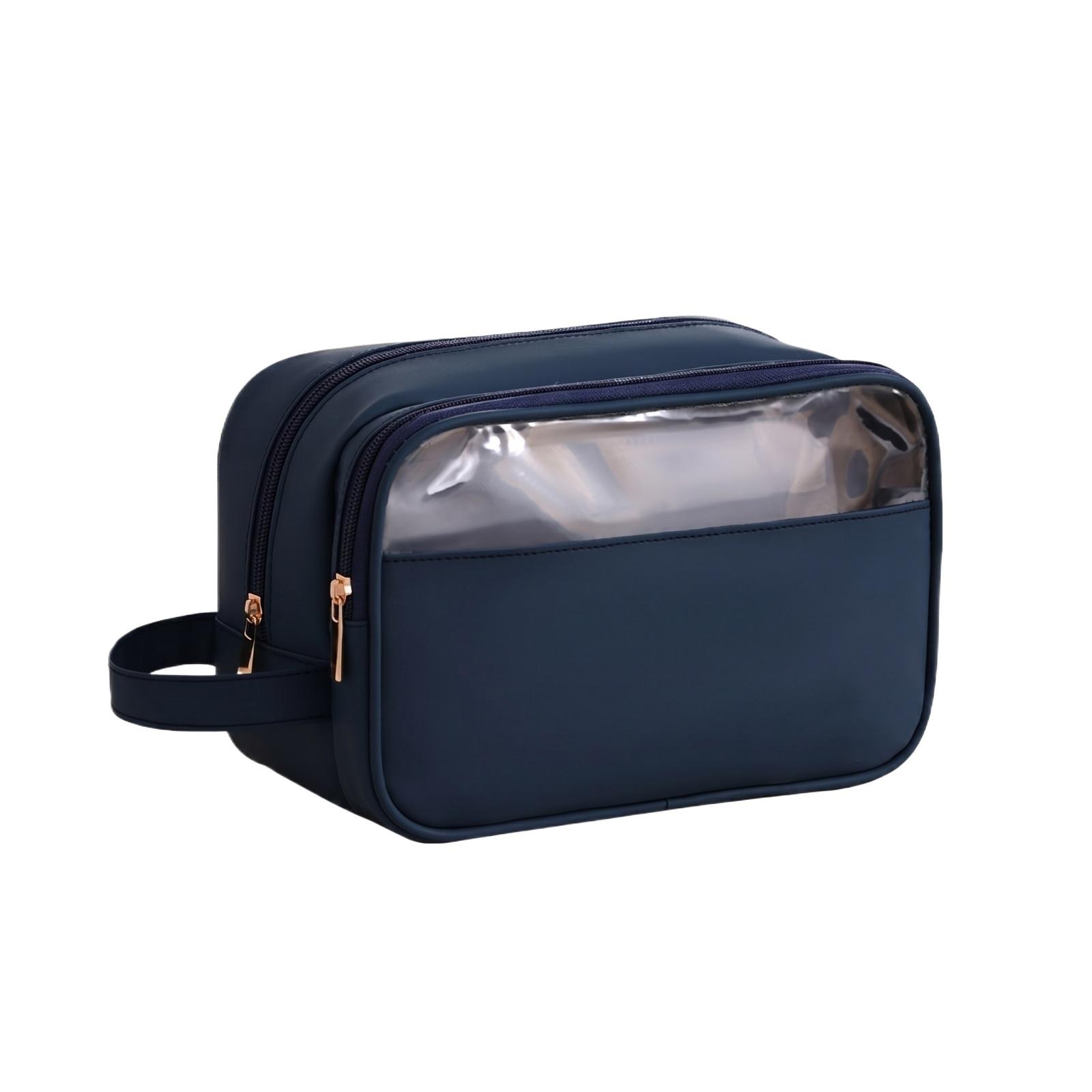 

Travel Toiletry Bag Hanging Waterproof Cosmetic Organizer Double Layer Portable Wash Bag with Clear Window and Handle for Men and Women one size тёмно-синий