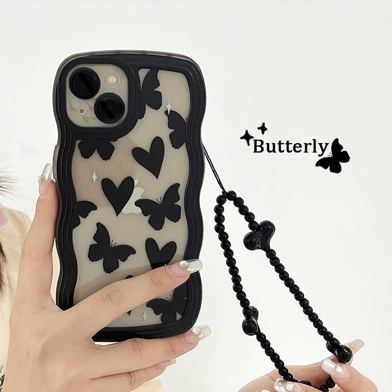 Black Love Butterfly Apple 16 Mobile Phone Case Applicable To IPhone15Pro Large Wave Soft Case 14 13 Pro Case