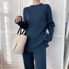 2025 Spring Elegant Solid Color Knit Sweater & Wide-Leg Pants Two-Piece Set for Women