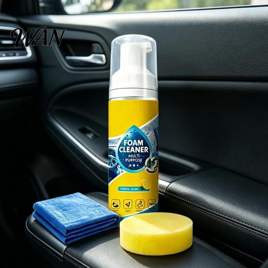 Detergente Schiumogeno Senza Risciacquo Spray Detergente Profondo Multifunzionale Senza Risciacquo con Spugna Asciugamano Rimuovi Macchie Tessuto per Interni Auto Cucina Grasso Bagno