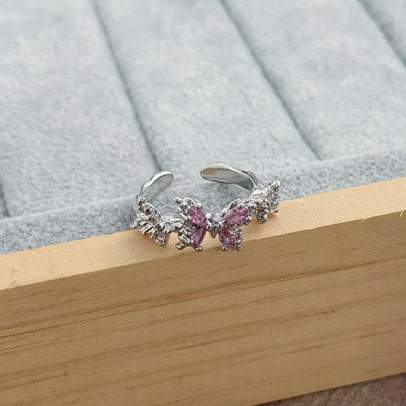 Sweet Crit Romantic Pink Micro-Inlaid Zir*****Pen Ring Female Color Treasure Cold Wind Niche Temperament Light Luxury Ring
