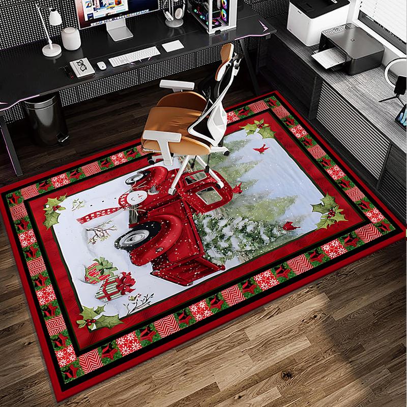 Christmas Vintage Truck Office Rug Chair Mat, Game Carpet, Suitable for Front Door, Bedroom, Living Room, Desk, Holiday Gift