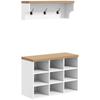 2v1 Set předsíňového nábytku Nástěnný věšák Botník 3 háčky a 9 přihrádek 75x30x50cm Bílá a Dub