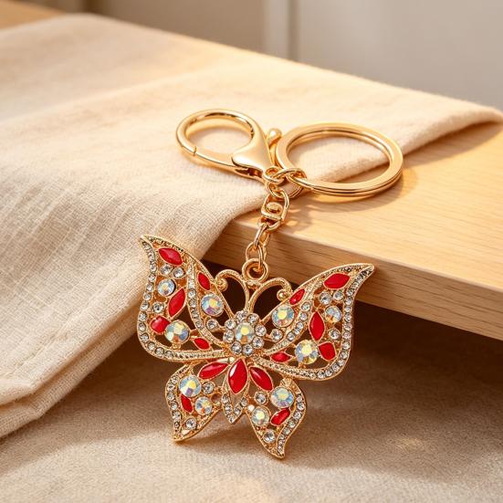 Colgante Llavero Forma de Mariposa Portallaves con Pedrería Multicolor Cierre de Pinza de Langosta Antioxidación Llavero Mochilas Accesorio de Coche