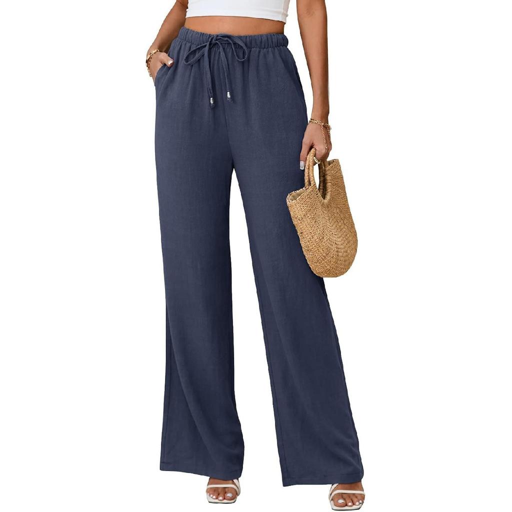 2026 New Bohemian Style High-Waisted Solid Color Wide-Leg Pants for Summer Beach Vacation Casual Wear