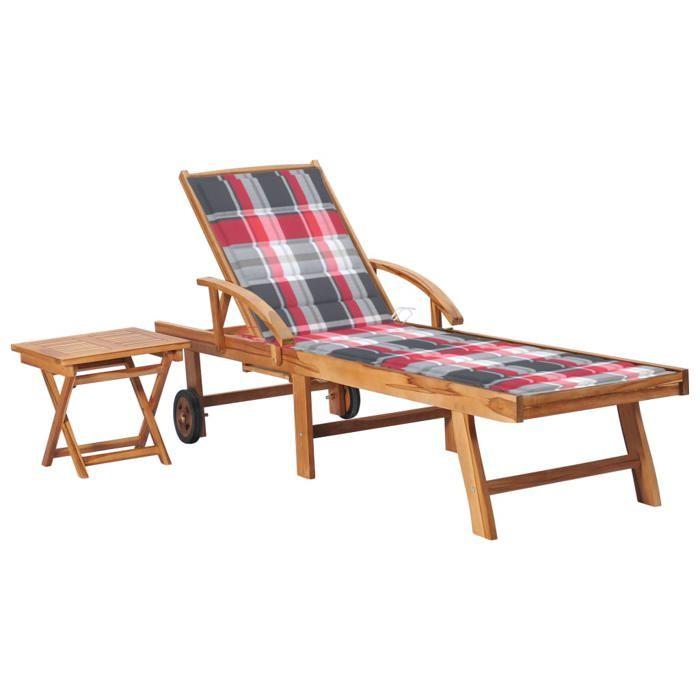 VidaXL Chaise Longue with Table and Cushion Solid Teak Wood 3063034