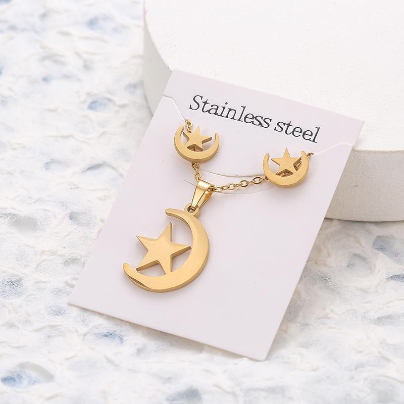 New Animal Flower Butterfly Stainless Steel Pendant Necklace Sets For Women Gold Color Chain Necklace Earrings Zircon Gifts