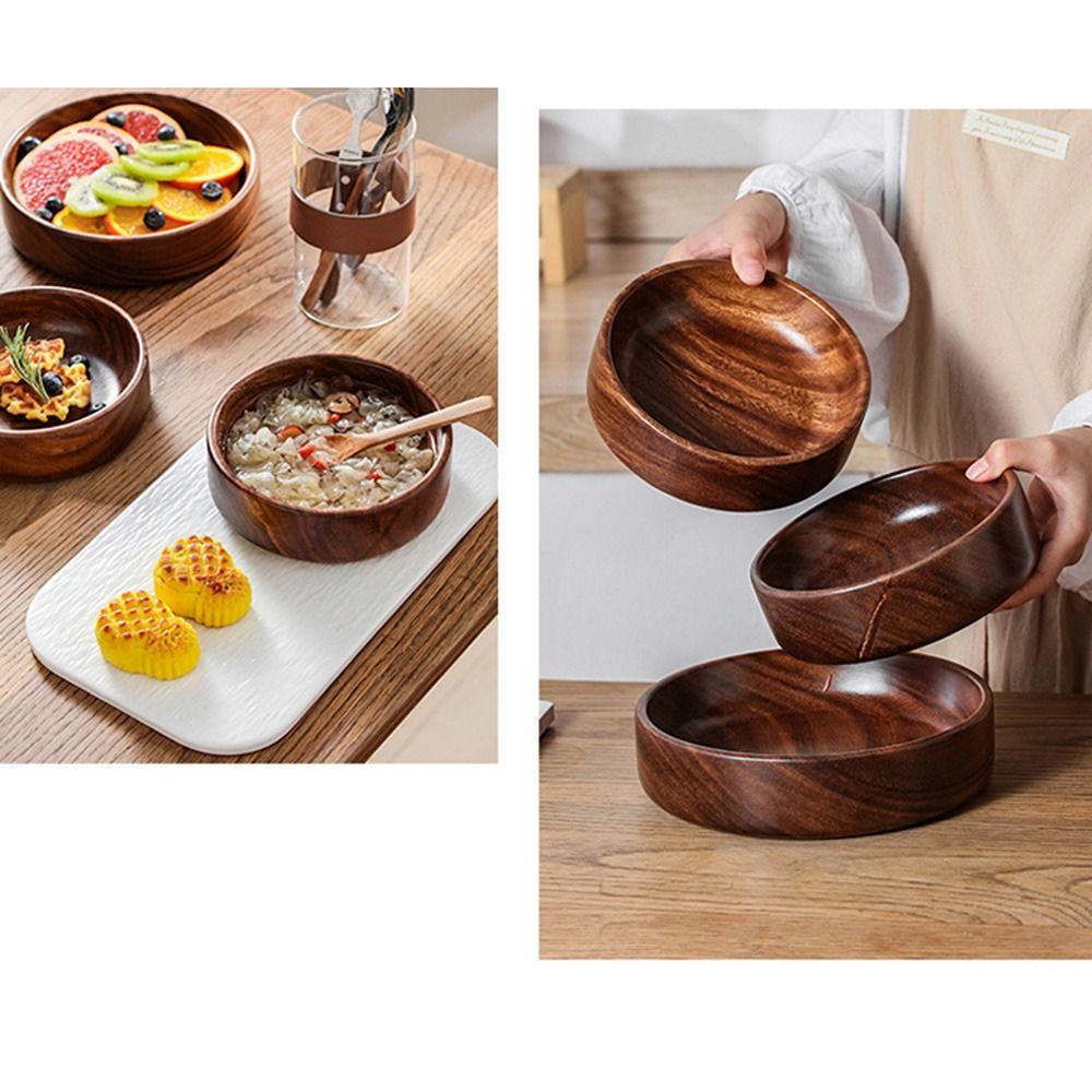 Handmade Wooden Salad Plate Round Snack Serving Tray Vintage Solid Wood Bowl  Hotel