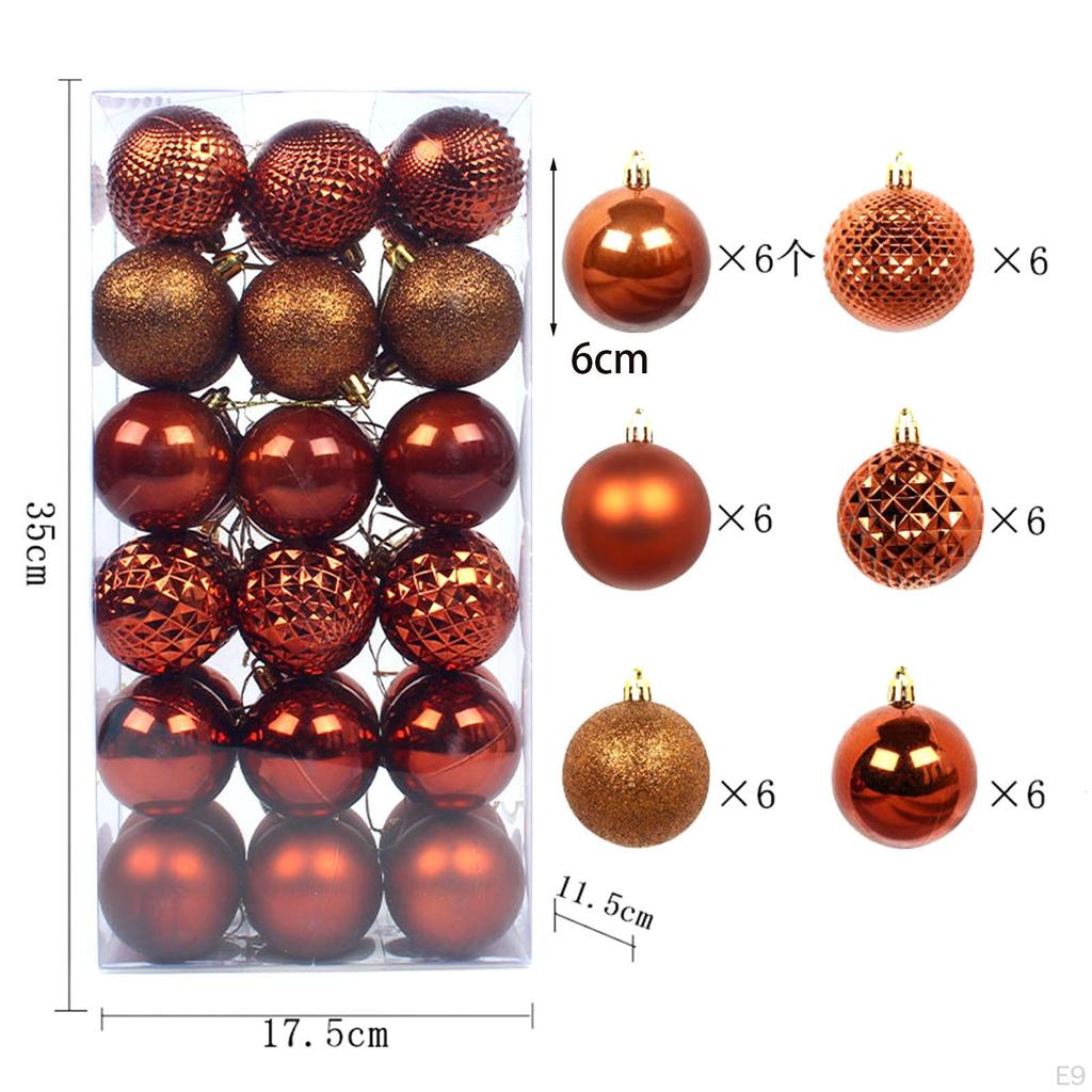 36Pcs Christmas Balls Ornaments Hanging 6cm Shatterproof Tree for Wedding