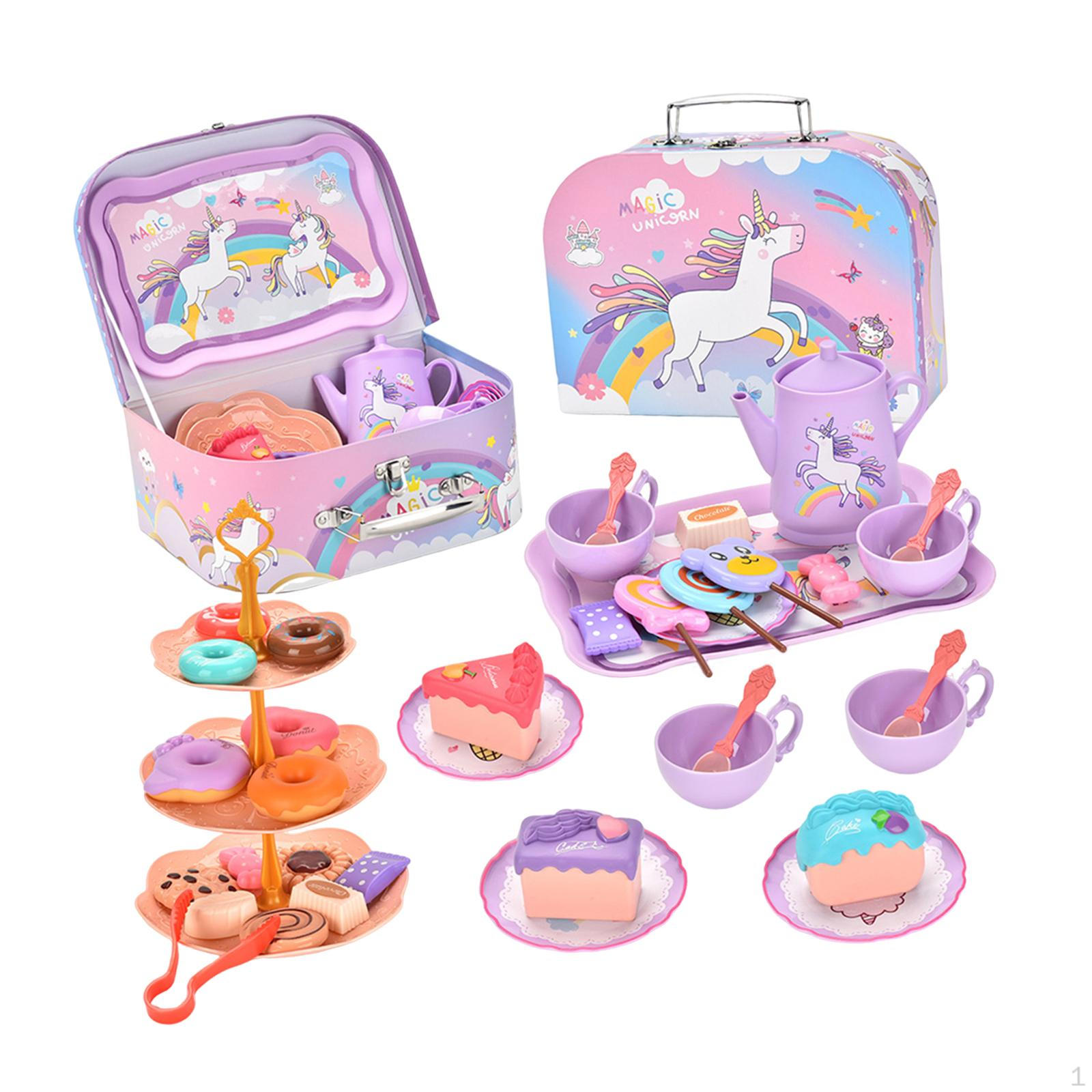 

Tea Party Set for Girls Early Educational Learning Activities Cake Stand Lightweight Pretend Game