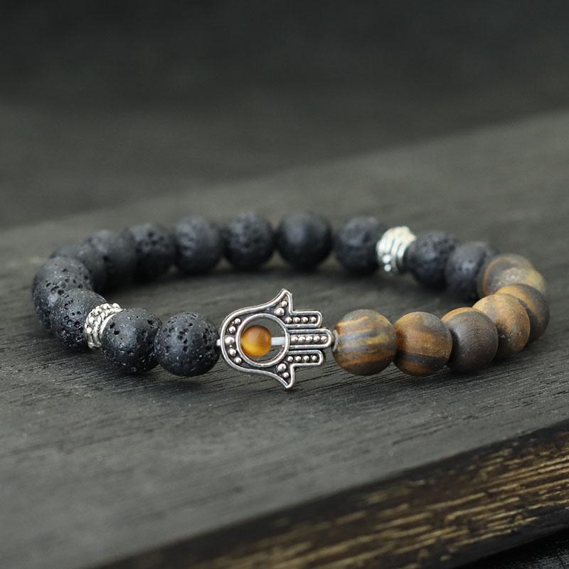 New Men Strand Bracelet Classic Fatima Braclet Natural Volcanic Rock Braslet Meditation Tibetan Brazalete Armband Herren Pulsera
