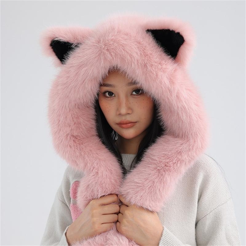 Thicken Warm Scarf Hat Lovely Foxs Ears Women Hat Outdoor Earflap Children Hat for Winter Warmth and Fashionable Look