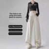 Women's White High-Waisted Wide-Leg Jeans: Autumn/Winter Retro American Style Loose Fit.