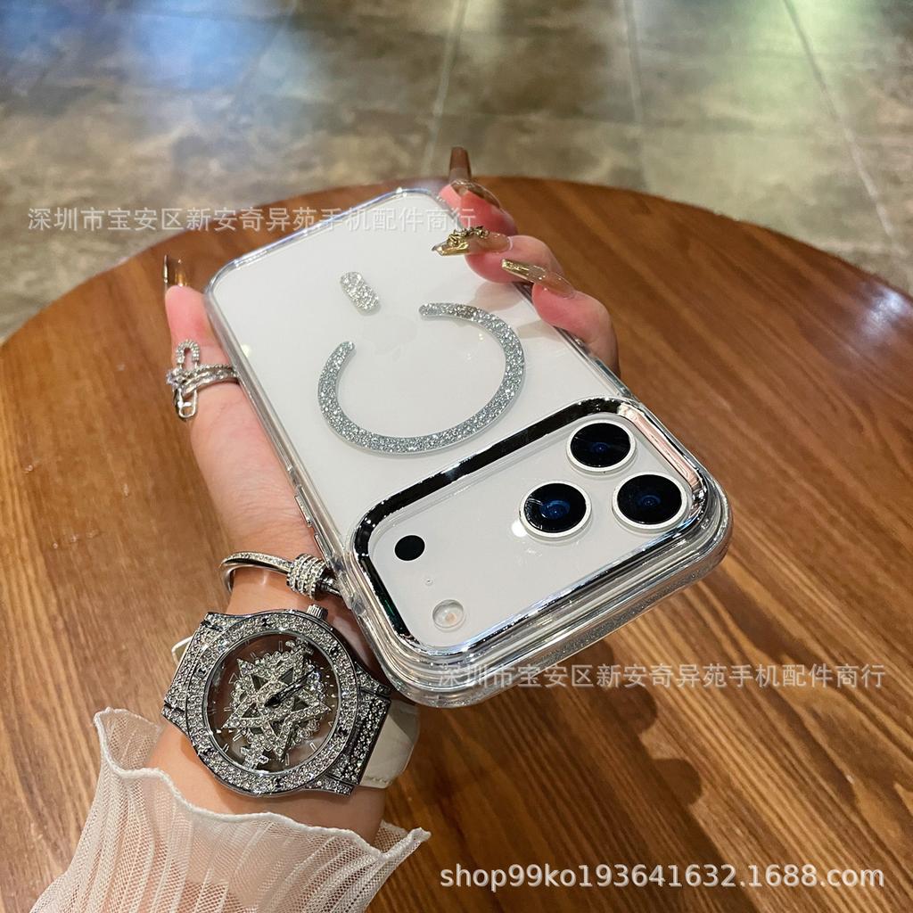 The new magnetic transparent protective case is suitable for iPhone17ProMax glitter groove glue Apple mobile phone case.