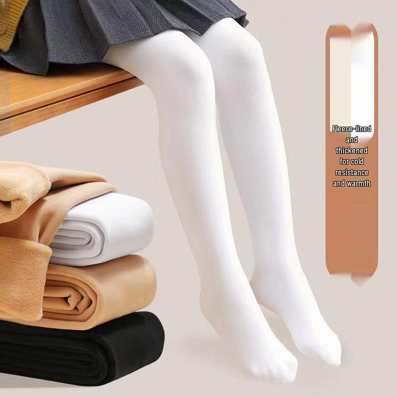 Girls' Thick Velvet Pantyhose: Autumn/Winter White Leggings for Dance Practice