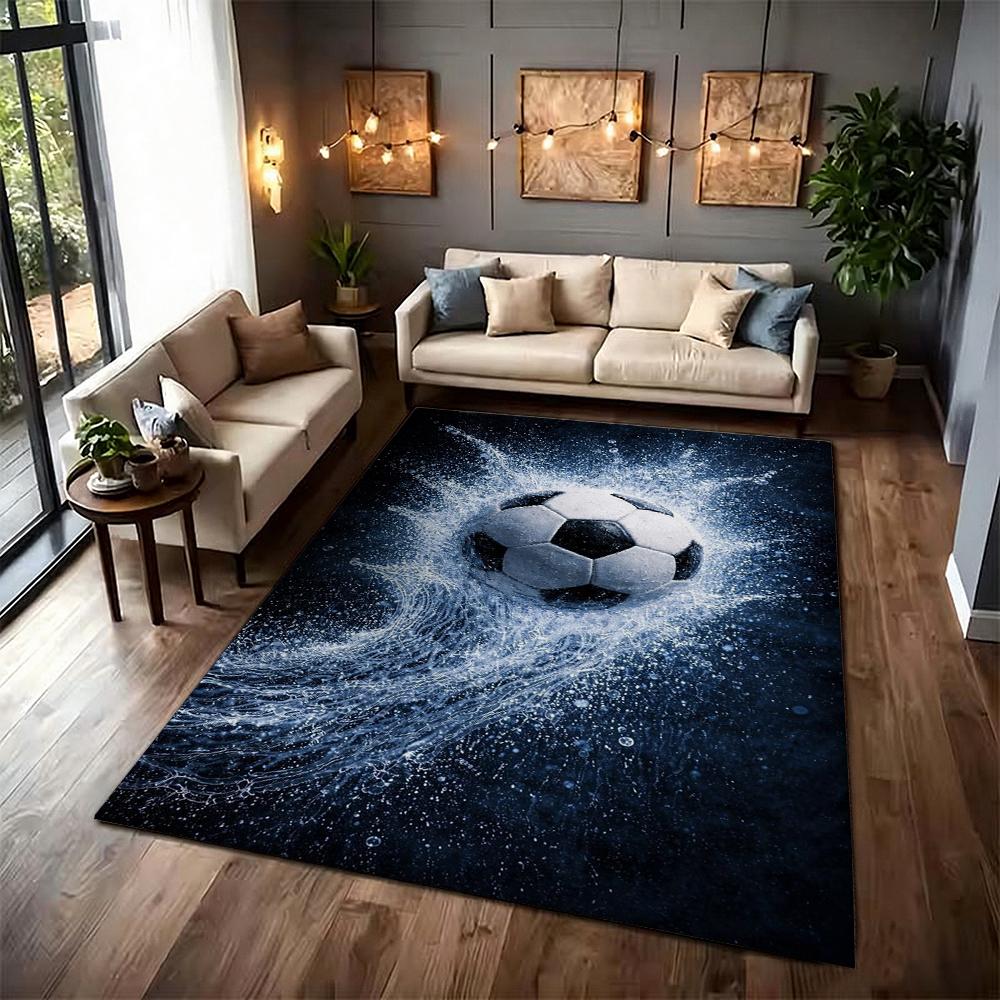 Soccer Ball Water Splash Print Theme Rug Soft Texture Nonslip Carpet For Hallway Balcony Study Home Party Decor Christmas Gift