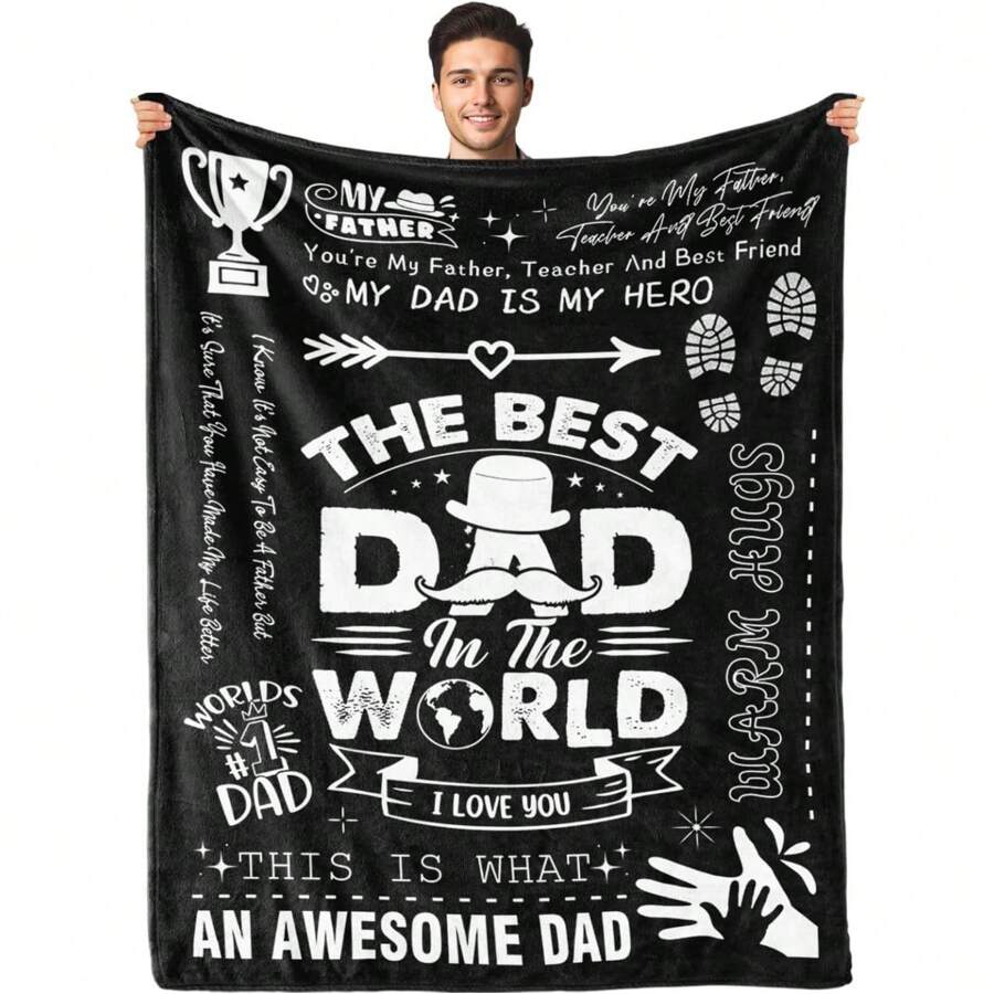 

1Pc Father s Day Blanket Gifts The Best DAD In The World Birthday Gifts From Daughter/Son Valentines Day Presents For Father Flannel 75 x 100