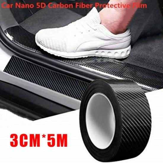 Carbon Fiber Car Door Sill Protector Scuff Plate Trim Sticker Accessories Black