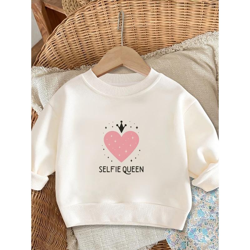 Kids Crewneck Sweatshirt, Heart Graphic Print, Skin-Friendly Soft Pullover 110