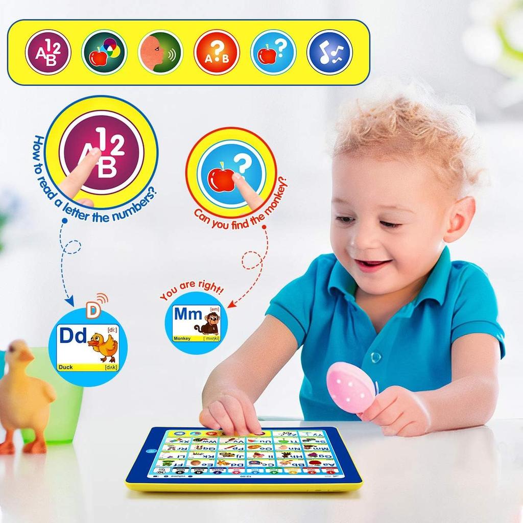 6-in-1 Kids Tablet with ABC/Words/Numbers/Color/Games/Music - Interactive Educational Electronic Toys Makes Learning Fun, Toddler Learning Toys Gifts