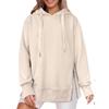 Spring Autumn Solid Color Loose Casual Pullover Hoodies Women Slit All-match Hooded Sweatshirt Top