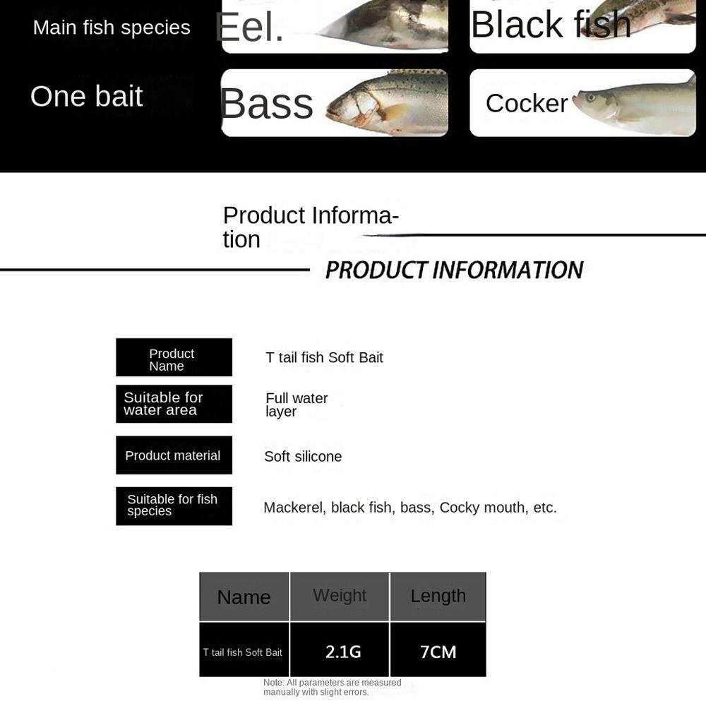 5PCS Silicone T-tail Soft Bait Artificial Jigging Wobblers Biomimetic Fish Bait  Sea