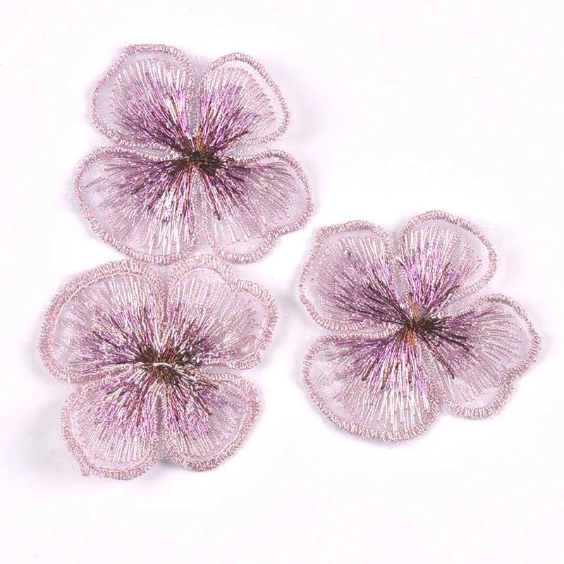 10 Pcs Pink Dark Blue Embroidered Lace Flower Patches Applique Cothing Patches Decorative Accessories