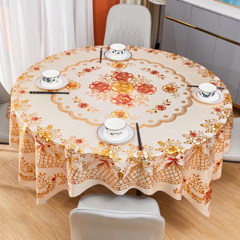 Luxury Waterproof PVC Tablecloth: Oilproof, Anti-scald, Wash-free Round Design for Hotels and Homes