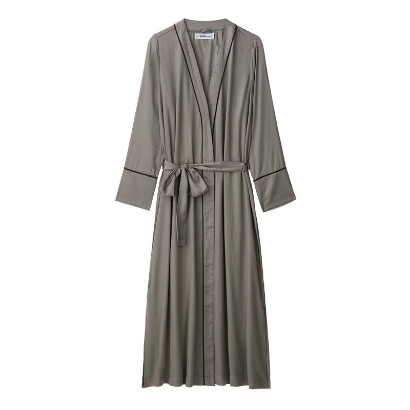 Kaslead New Women Clothes Western Style Fashion Simple Loose Satin Lace-up Long Sleeve Nightgown Dress