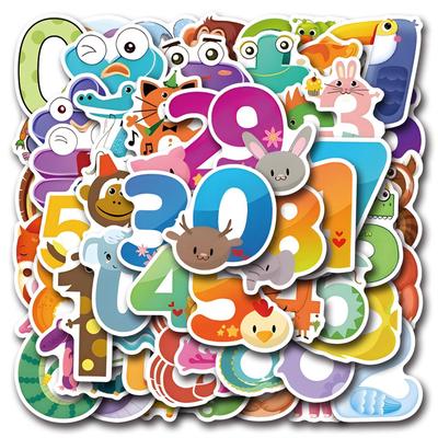 55 Animal Number Cartoon Graffiti Stickers - Waterproof for Skateboards & Phones