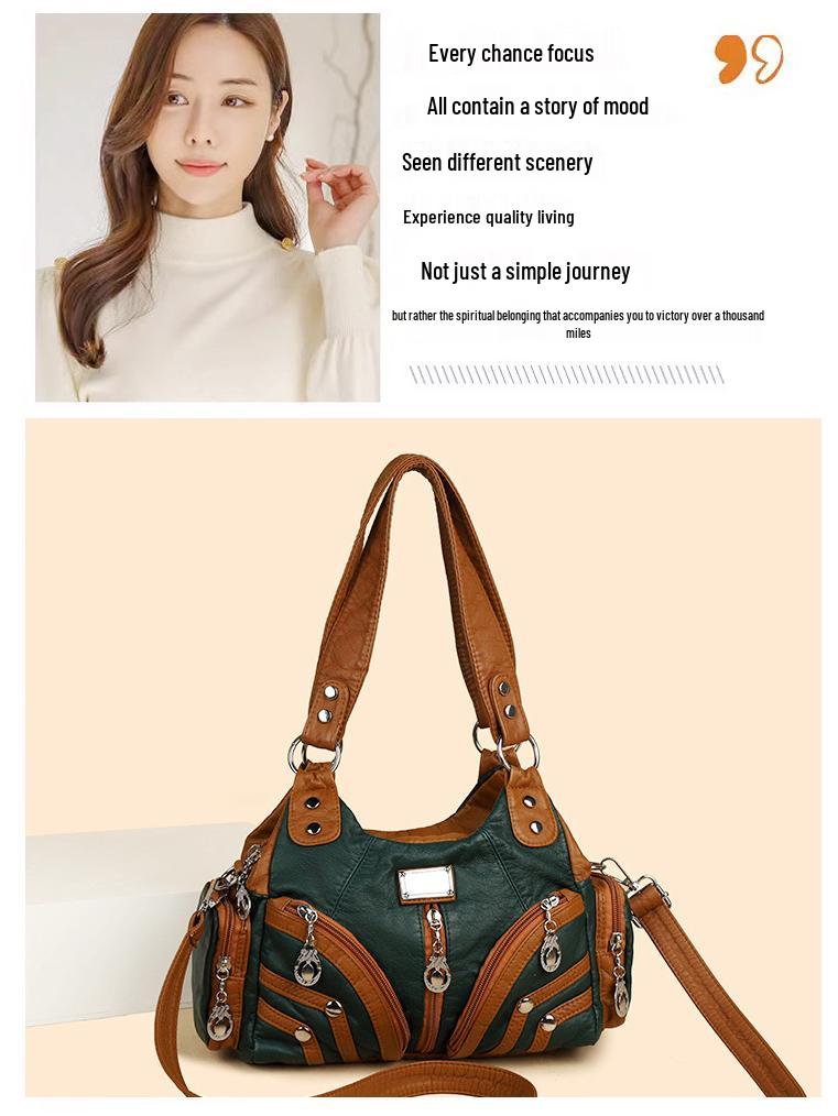 Borsa a tracolla e tote in morbida pelle lavata da donna - Multifunzionale, Casual, alla moda, in PU