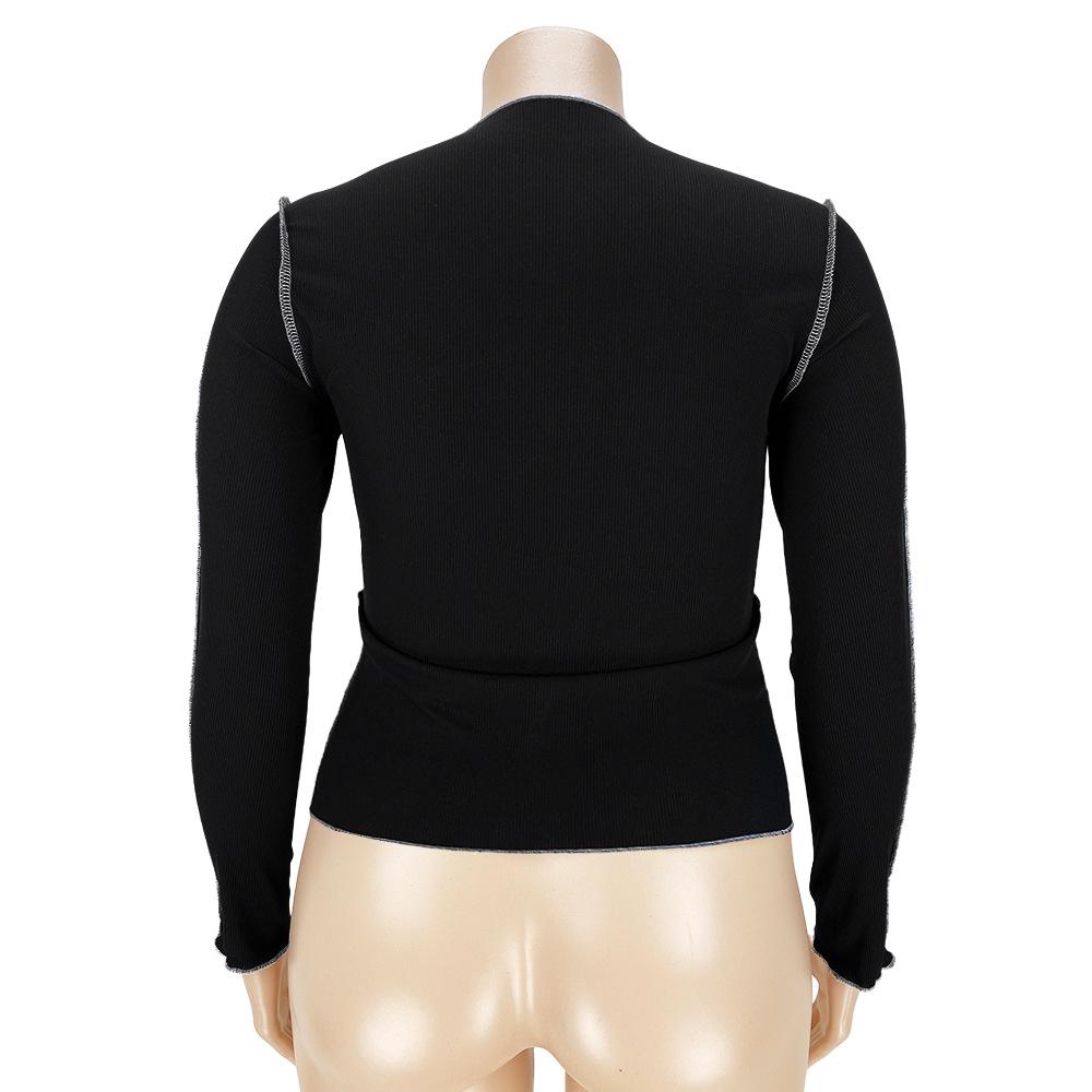 Fashion Plus Size Women's Solid Color Reverse Edge Flower Sleeve Tops