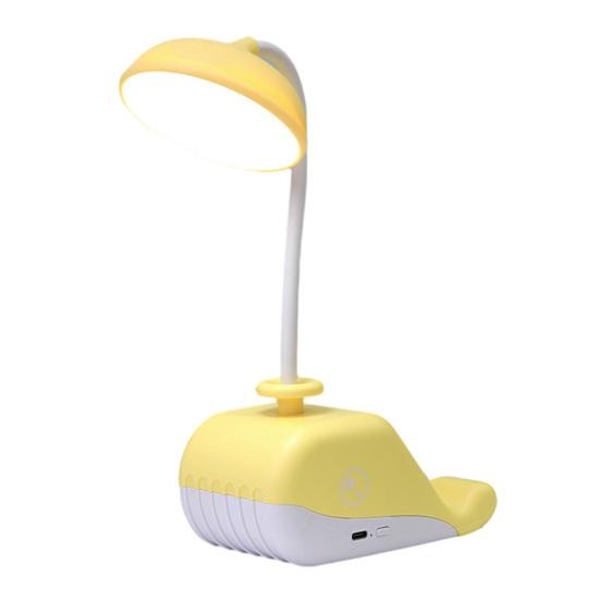 Cartoon Whale Night Light USB Type-C Fast Rechargeable Desk Lamp with Mobile Phone Holder Bendable Warm White Light Desk Light for Students Eye