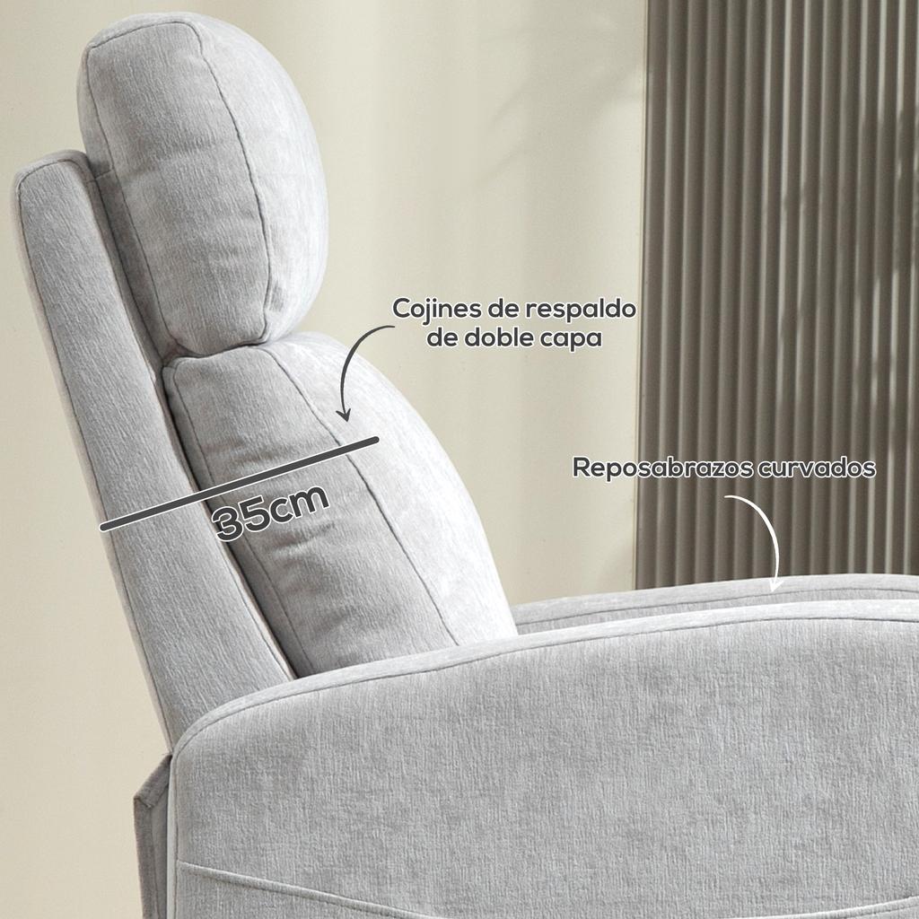 Reclining Relax Armchair Upholstered in Synthetic Linen with Footrest and Side Pocket Load 135 kg Light Gray