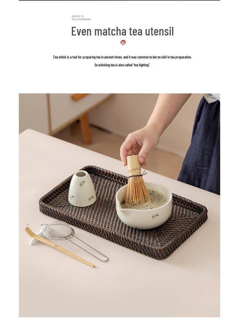Japanese Forget-Me-Not Ceramic Matcha Bowl Set with Whisk & Spoon - Inspired by Song Dynasty