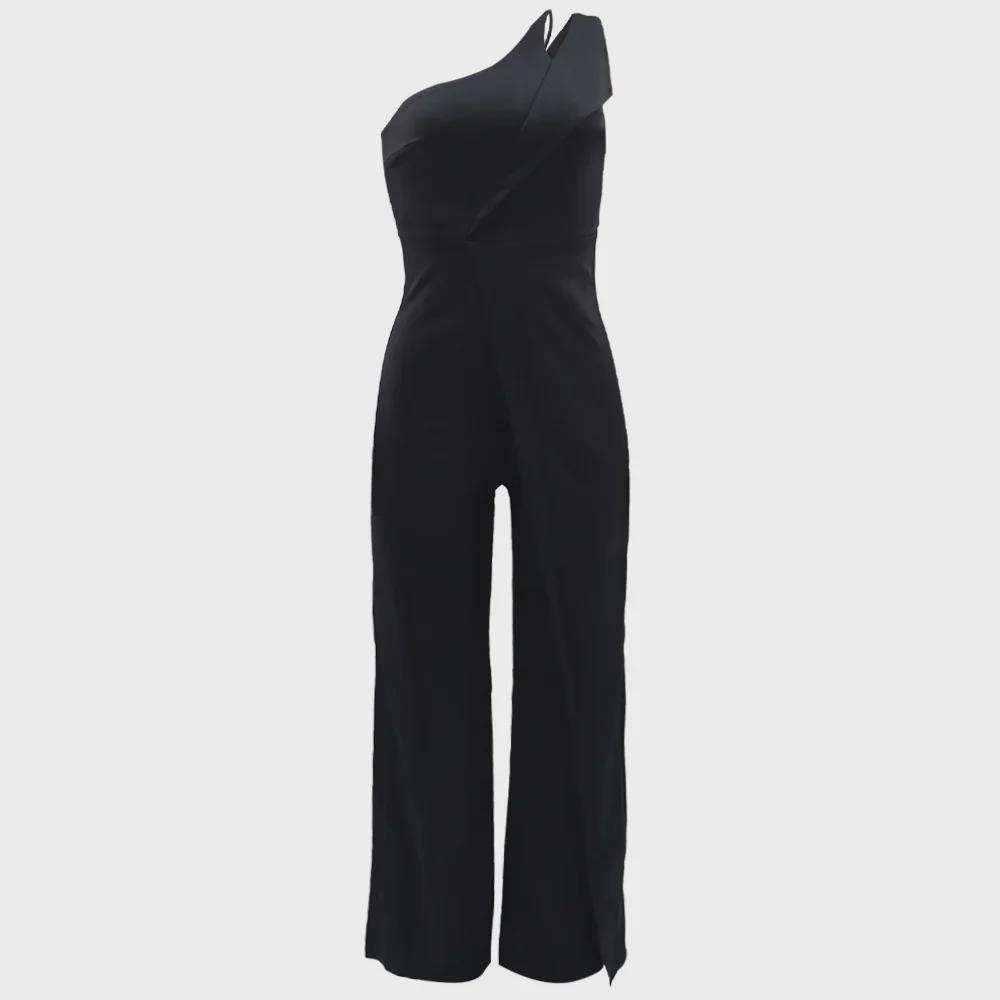9904 European & American Sexy Sleeveless One-Shoulder High Waist Straight Jumpsuit