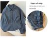 Korean Spring Casual Plaid Blue Women's Cropped Waist-Cinching Long Sleeve Shirt