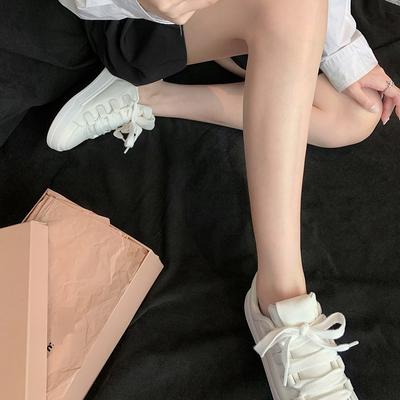 Rindslederversion von weißen Schuhen Damen Leder atmungsaktiv vielseitig Schnürschuhe dicksohlige erhöhende lässige Board-Schuhe