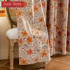 1PC Nuan Series French Vintage Orange Floral Print Blackout Curtain 100% Blackout Curtain for Bedroom Living Room Balcony Window for Home Decor