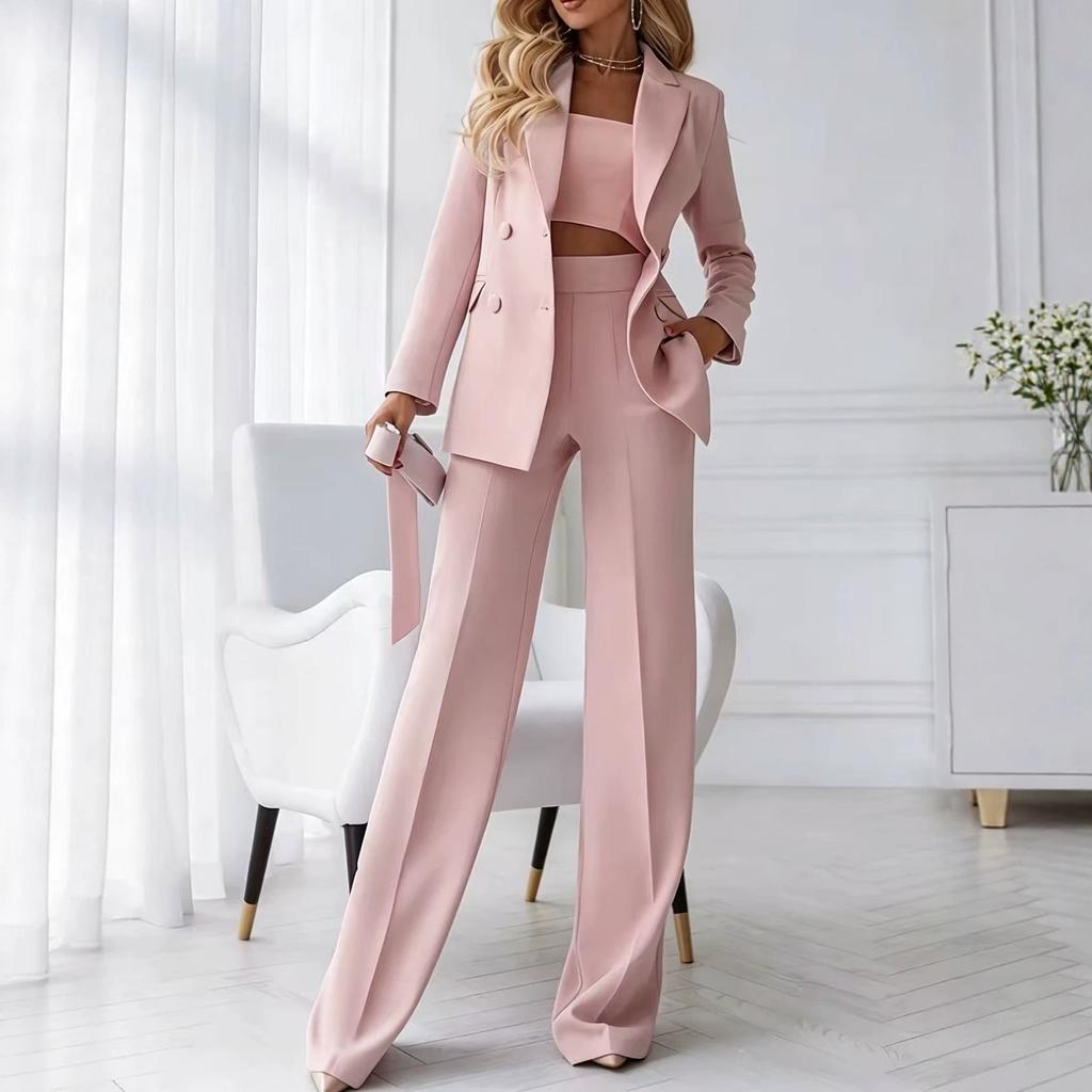High-end Professional Suit Set Double-breasted Lapel High-waisted Wide-leg Pants Temperament Two-piece Set