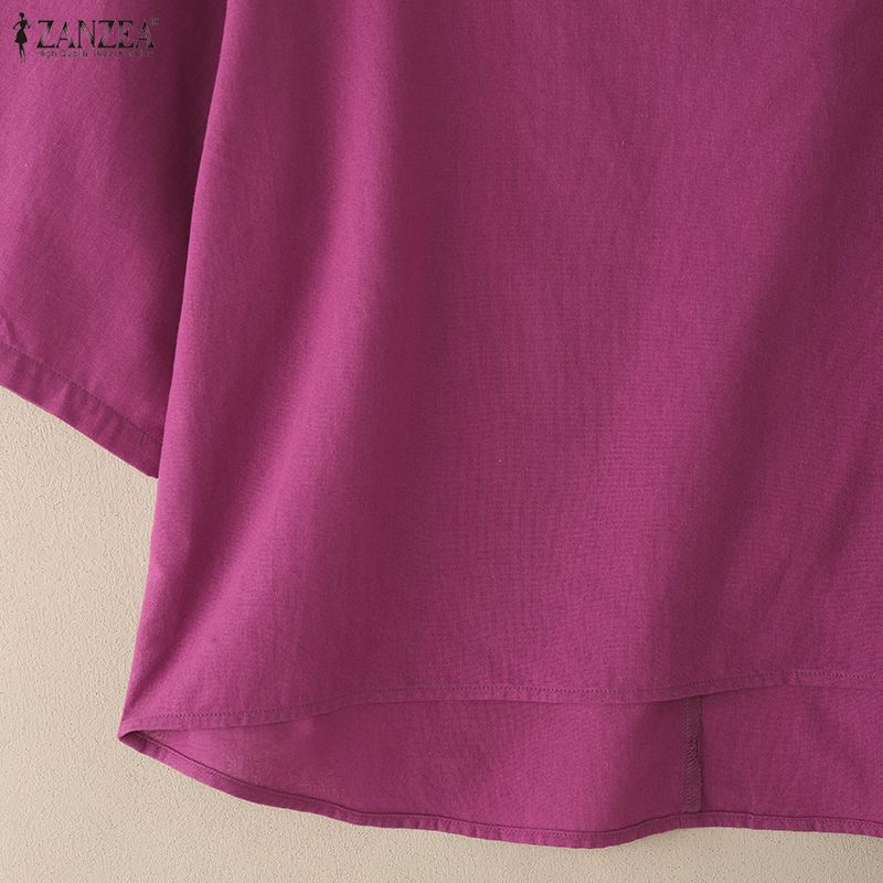 ZANZEA Damen Lässig Stehkragen 3/4-Ärmel Weite Bluse