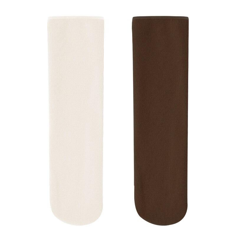 2 par damstrumpor för vintern, stickade, förtjockade, enfärgade, varma, andningsbara, mellanhöga, avslappnade golvstrumpor