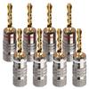 NOSTALSIC BFA Banana Plugs, Corrugated Cylindrical Type, Red & White Set, 24K Gold-Plated, Solderless Screw-On, 12-18 AWG, 8 Pcs (4 Pairs)
