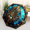 1pc StainedGlass Mandala Automatic Open/close Folding Compact Umbrella, 8-Rib Sturdy Canopy, Lightweight Portable, Everyday Use, Gift,124