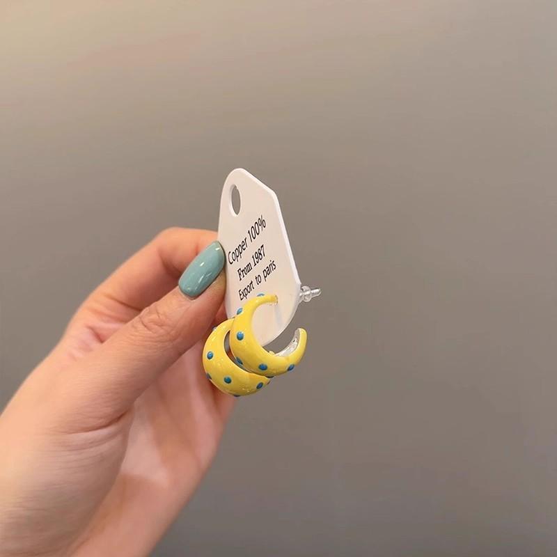 Sweet Colorful Polka Dot Enamel Geometric C-Shaped Hoop Earrings For Women Minimalist Korean Style Fashion Design Party Jewelry