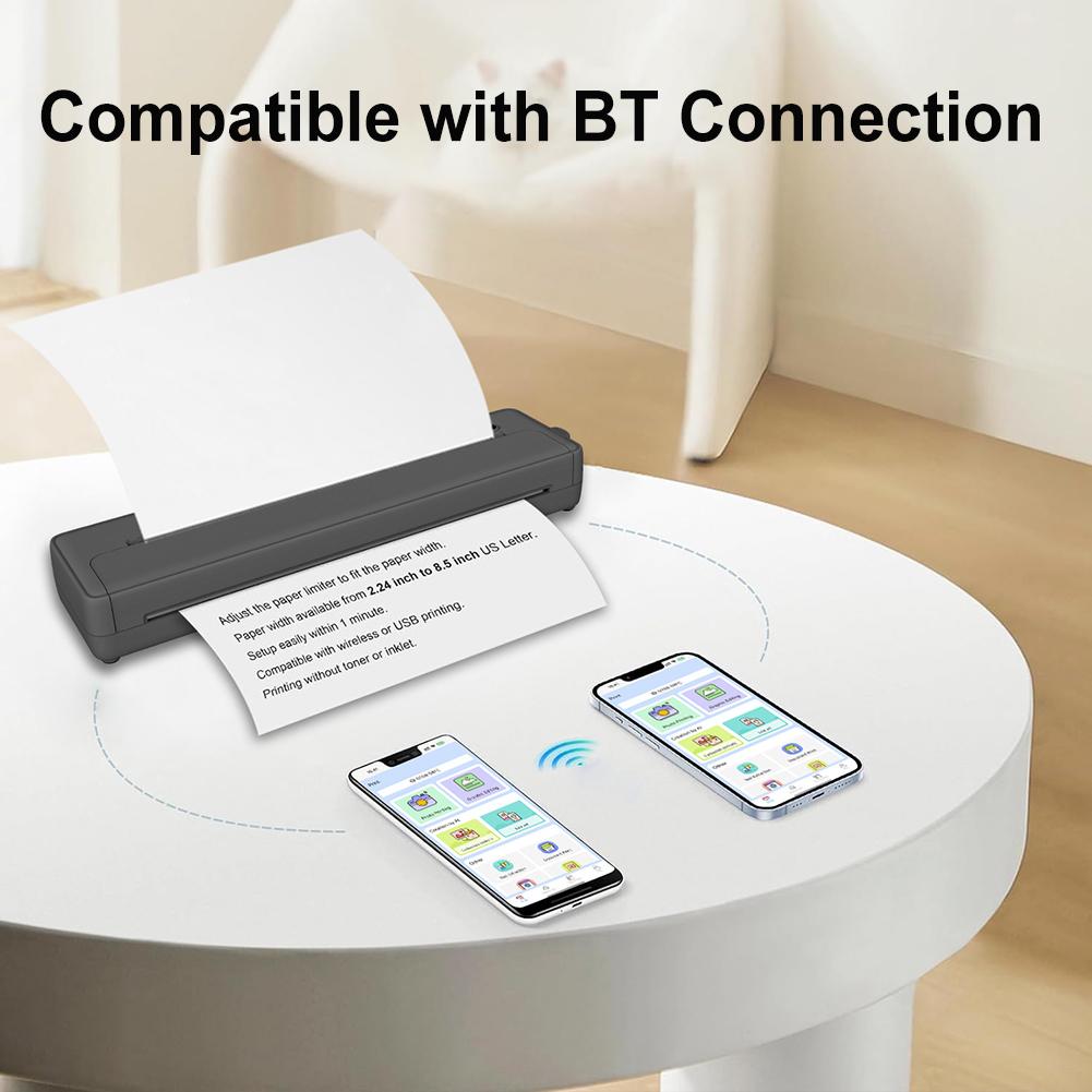 A4 Portable Thermal Printer 203DPI Bluetooth-Compatible Wireless Mobile Travel Printer Inkless Compatible with Smartphone & PC